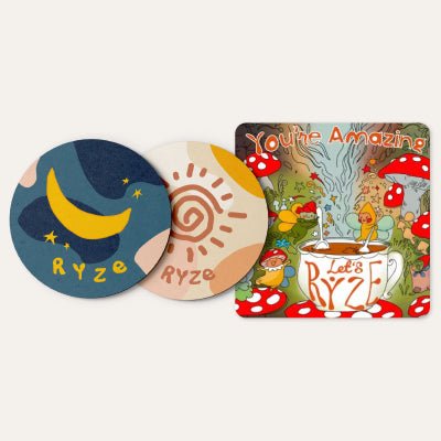 RYZE Coasters + Mushroom Magnet